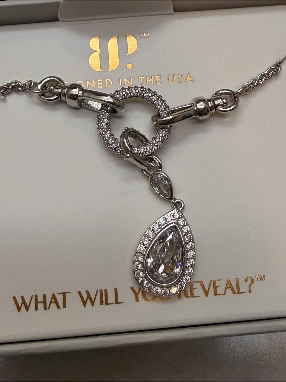 BP APRIL NECKLACE 2026 Teardrop Crystal Pendant Necklace - Silver
